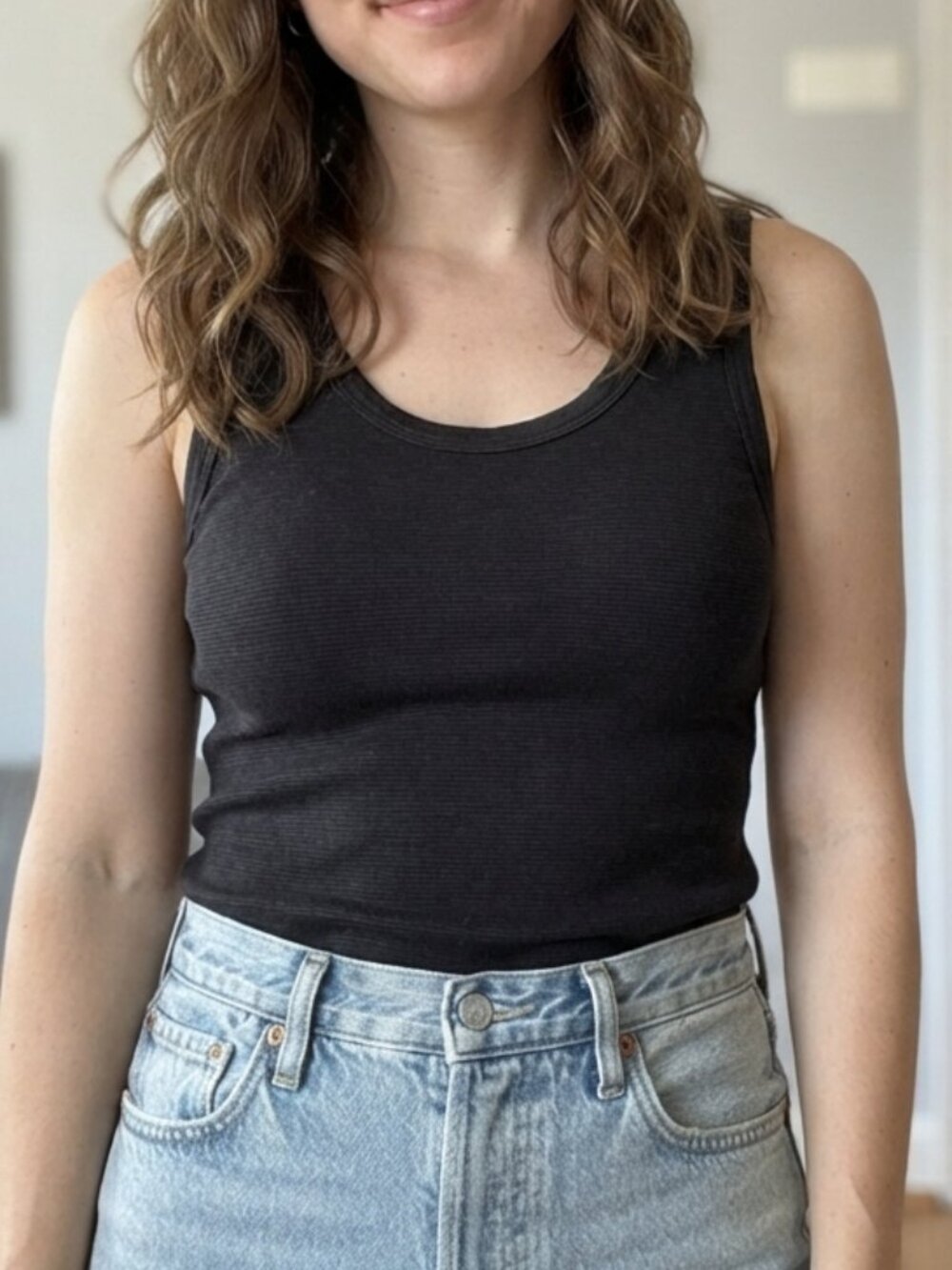 RACHEL ZOE Black Fine-Rib Knit Tank Top Size XS